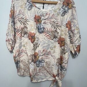 Charlies Cream Floral Tie-Front Blouse